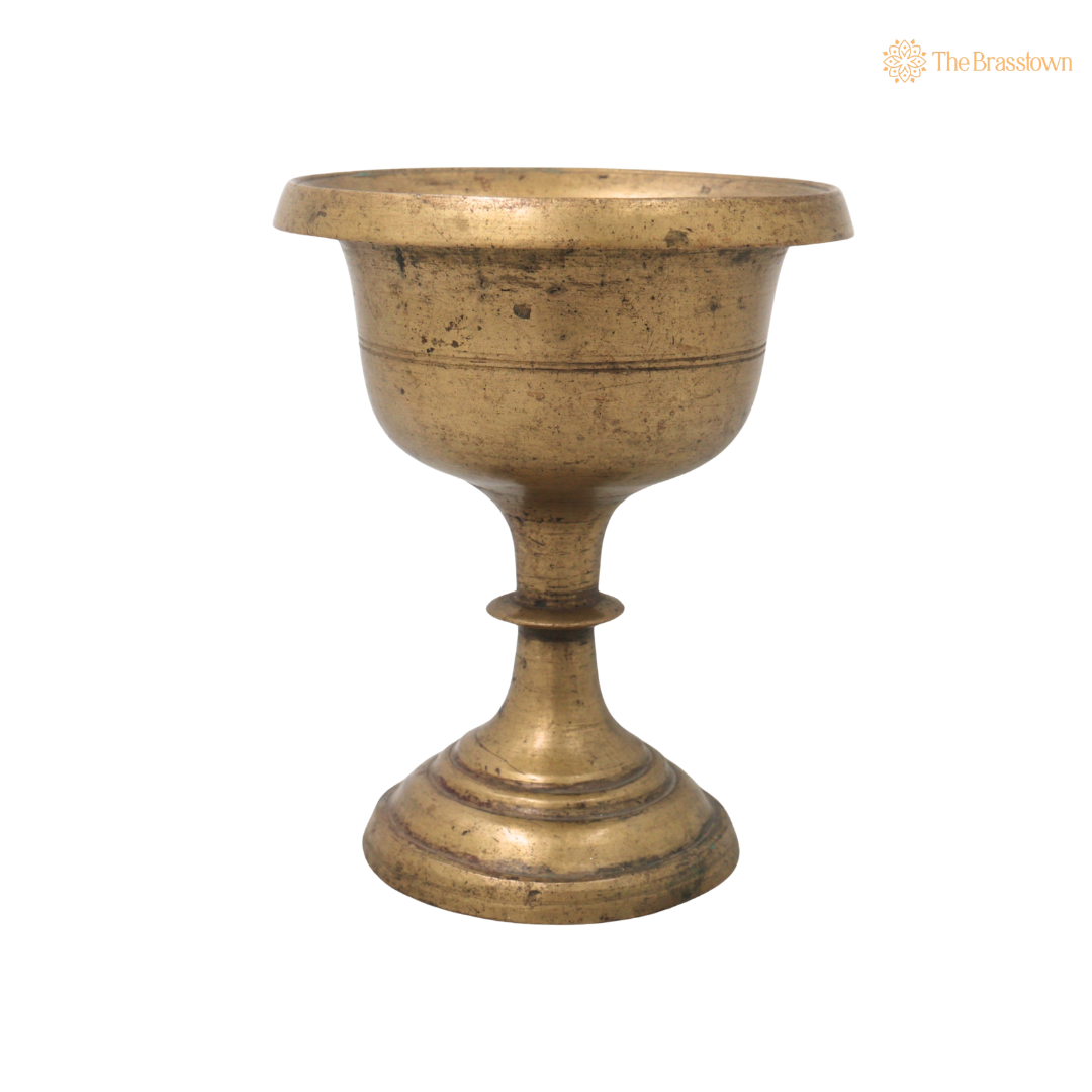 Vintage Brass Glass Pot Kalash for Pooja Temple - Handcrafted Traditional Pital Gangajali Kamandal for Ganga Jal, Hindu Rituals, Home Mandir &amp; Spiritual Gifting 4.5 Inch