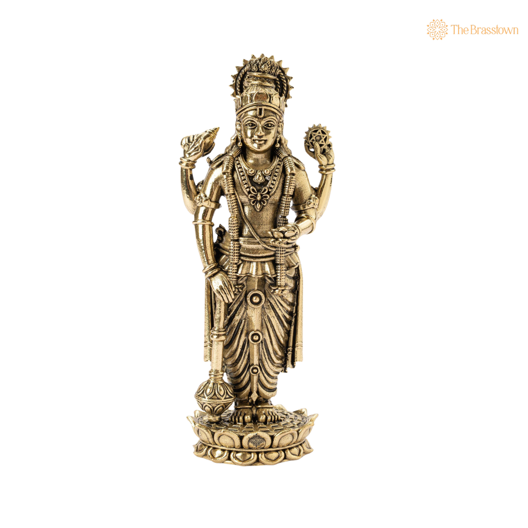 Brass Vishnu Idol 5 Inch closeup – intricate craftsmanship