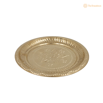 Brass Pooja Thali – Traditional Peetal Aarti Plate (Pital Puja Thambalam) for Hindu Worship &amp; Temple Rituals 1 Inch