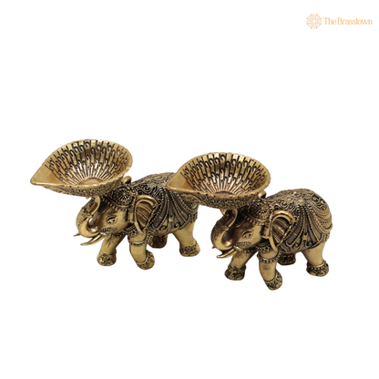 Brass Handcrafted Elephant Diya 3 Inch – home mandir puja decor India