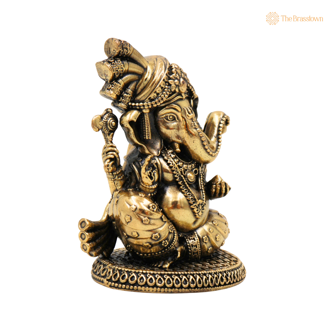 Brass Ganesha Idol 3 Inch closeup – intricate craftsmanship