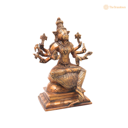 Brass Varahi Devi Idol – Handcrafted Traditional Chola Style Varahi Amman Murti for Pooja, Home Mandir, Spiritual Décor &amp; Gifting 10.5 Inch