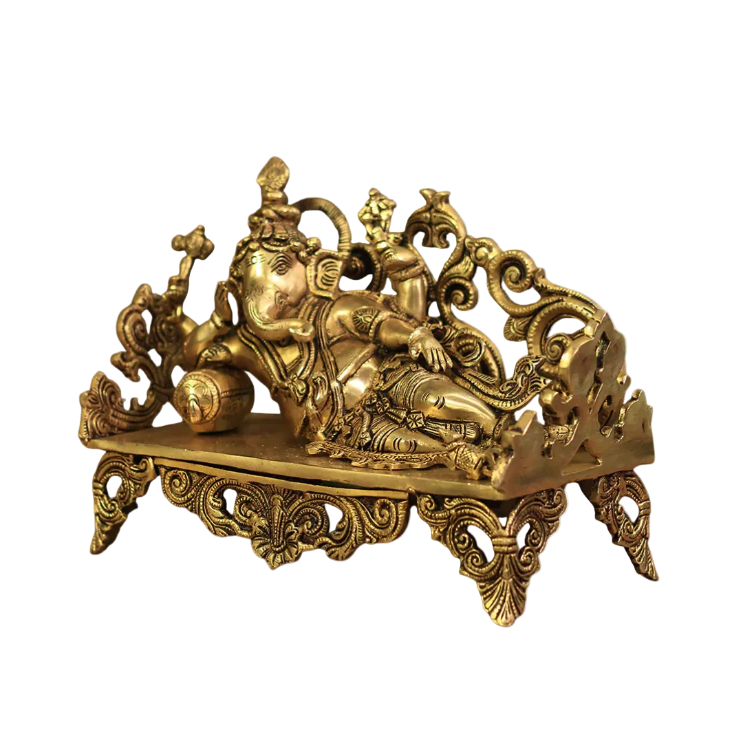 Handcrafted Brass Ganesh Idol 8.5 Inch closeup – intricate craftsmanship