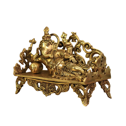 Handcrafted Brass Ganesh Idol 8.5 Inch closeup – intricate craftsmanship