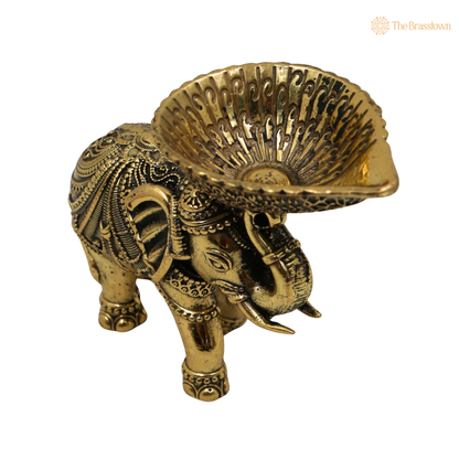 Brass Handcrafted Elephant Diya 3 Inch closeup – intricate craftsmanship