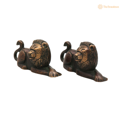 Handcrafted Brass Lion Set of 2 Simha Idol - Handcrafted Vastu Pooja Home Decor Gift Statue 1.5 Inch