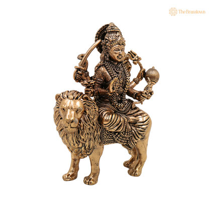 Brass Durga Maa Idol 6 Inch closeup – intricate craftsmanship