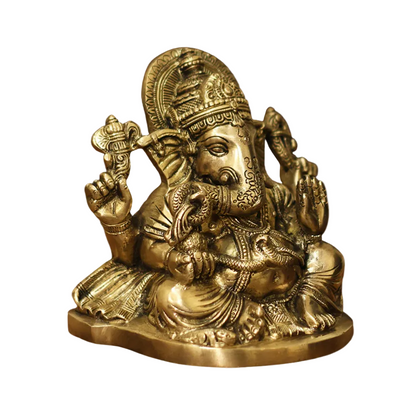 Handcrafted Brass Ganesh Superfine Idol 6 Inch side view – antique finish detail