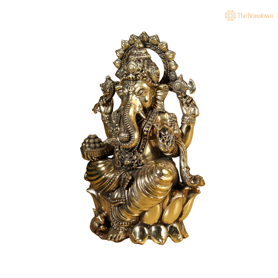 Handcrafted Brass Ekdanta Ganesh Idol 2.5 Inch closeup – intricate craftsmanship
