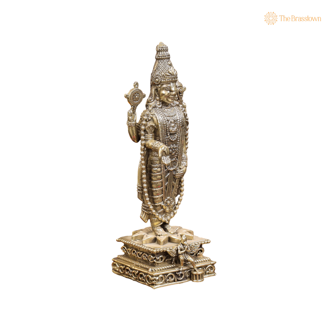 Brass Tirupati Balaji Idol 8 Inch closeup – intricate craftsmanship