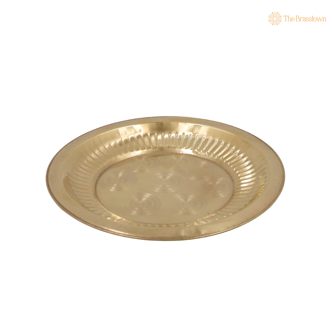 Brass Handcrafted Pooja Thali – Traditional Peetal Aarti Plate (Pital Puja Thambalam) for Hindu Worship &amp; Temple Rituals 1 Inch