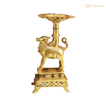 Brass Nandhi Puja Stand with Deep Holder – Traditional Pooja Accessory for Home Temple 8.5 Inch