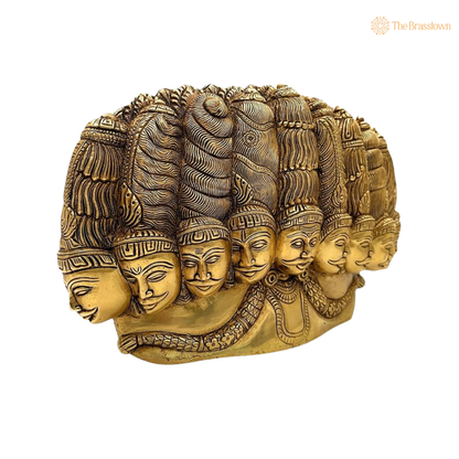 Handcrafted Brass 10-Headed Ravana with 6.5 Inch closeup – intricate craftsmanship
