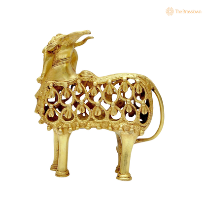 Antique Brass Tribal Cow Showpiece 9 Inch closeup – intricate craftsmanship