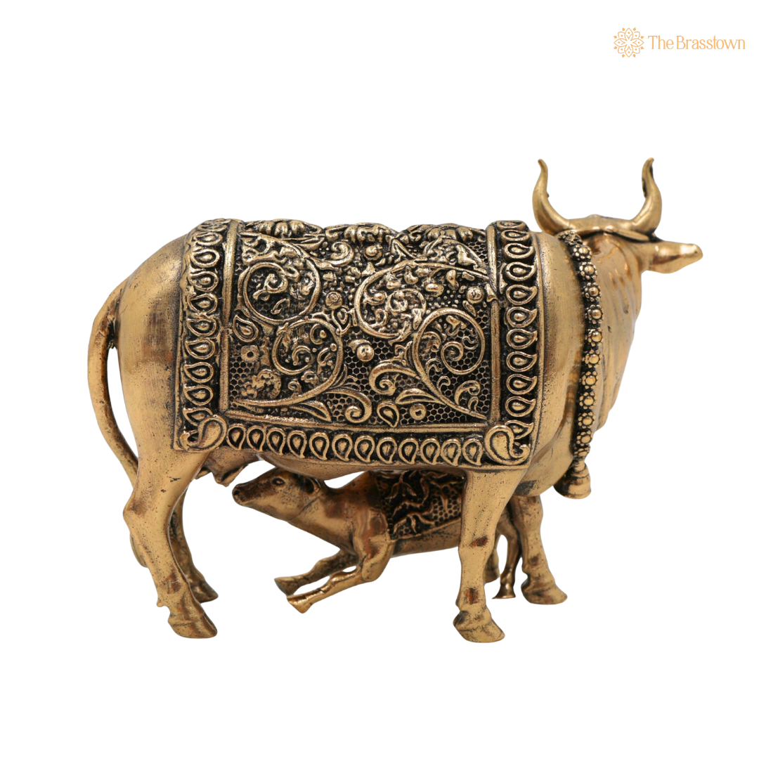 Handcrafted Brass Kamadhenu Idol 3 Inch closeup – intricate craftsmanship