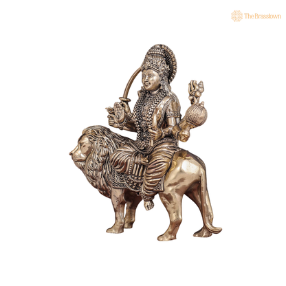 Brass Durga Idol with Trishul 4 Inch closeup – intricate craftsmanship