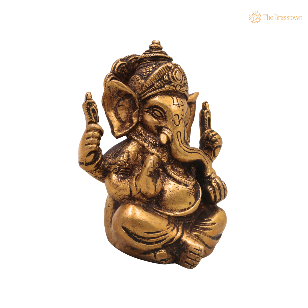 Handcrafted Brass Ganesha Ganapati Vinayaka Idol –Handcrafted Traditional Chola Style Ganapati Vinayaka Murti for Pooja, Home Mandir, Décor &amp; Gifting 4.5 Inch