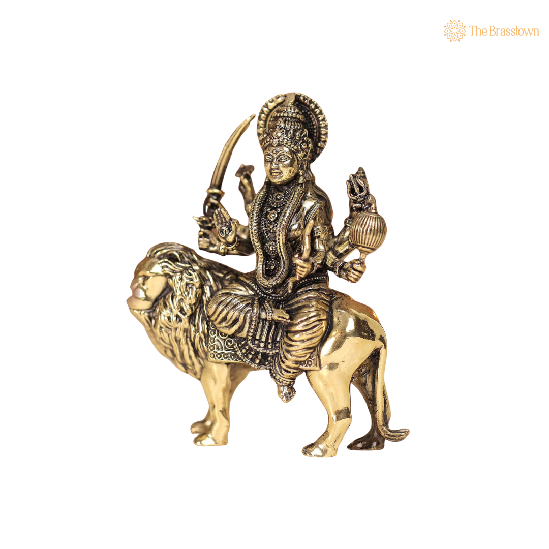 Brass Durga Idol 3 Inch closeup – intricate craftsmanship