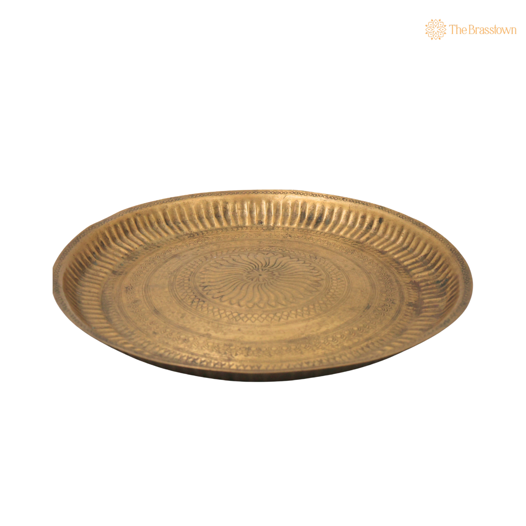 Brass Pooja Thali for Aarti – Peetal Aarti Plate (Pital Puja Thambalam) for Hindu Worship &amp; Temple Rituals 1 Inch