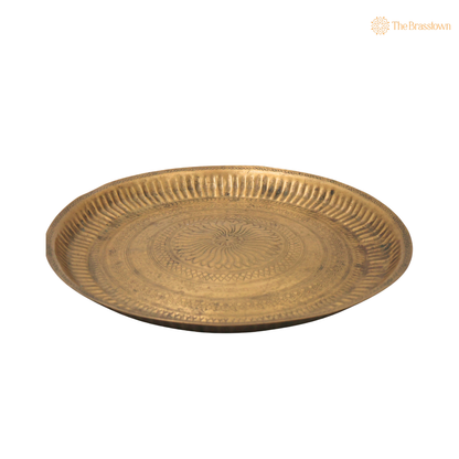 Brass Pooja Thali for Aarti – Peetal Aarti Plate (Pital Puja Thambalam) for Hindu Worship &amp; Temple Rituals 1 Inch