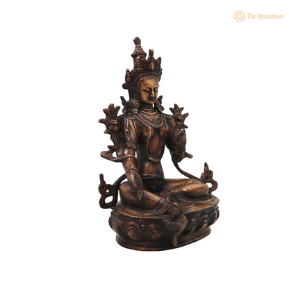 Brass Green Tara Devi Idol – Handcrafted Traditional Unique Chola Style Tara Maa Murti for Pooja, Home Mandir, Spiritual Décor &amp; Gifting 13.5 Inch