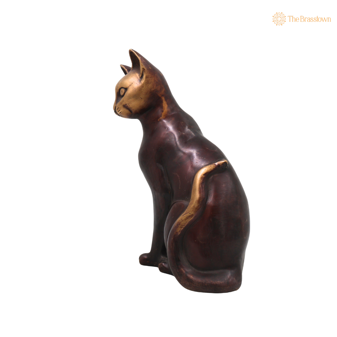 Brass Cat Idol – Handcrafted Cat Sculpture for Vastu, Home Décor, Pooja &amp; Luxury Gifting 8 Inch