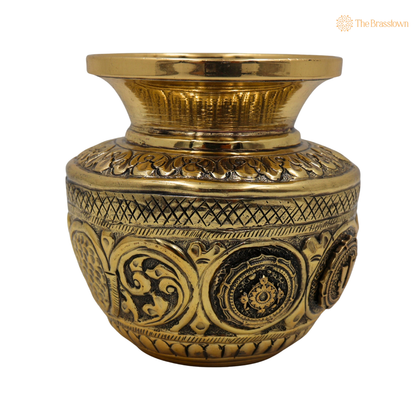 Brass Balaji Kalash Lota with Shankh &amp; Chakra – Peetal Pooja Kalash for Home Mandir, Temple Décor &amp; Spiritual Blessings 4 Inch