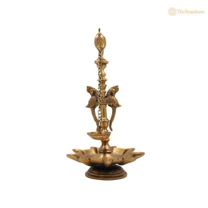 Parrot Perch Brass Hanging Diya 13 Inch closeup – intricate craftsmanship