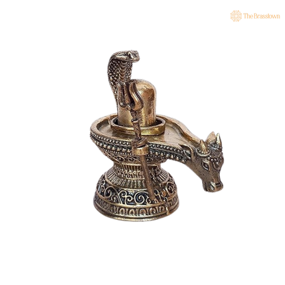 Brass Nandi Mukh Shivling with 2.5 Inch closeup – intricate craftsmanship