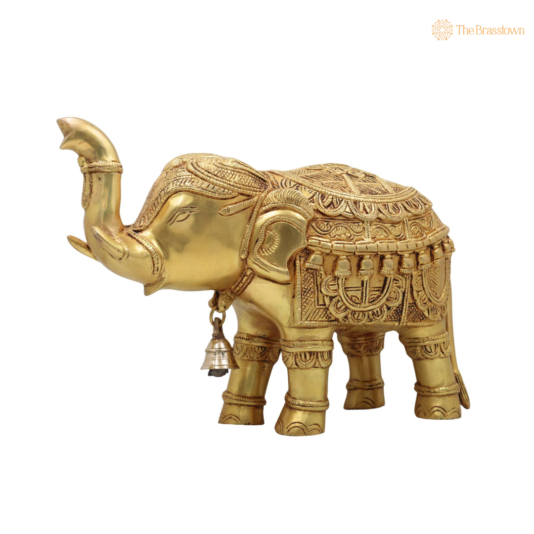 Brass Gaja Elephant Idol 9 Inch closeup – intricate craftsmanship