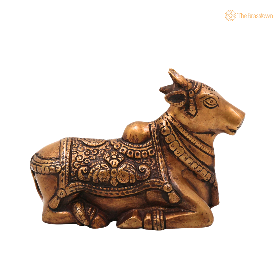 Brass Shiva’s Nandi Sculpture Idol 4.5 Inch closeup – intricate craftsmanship