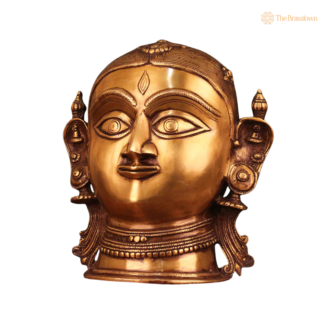 Handcrafted Brass Gauri Head Mask 10 Inch closeup – intricate craftsmanship
