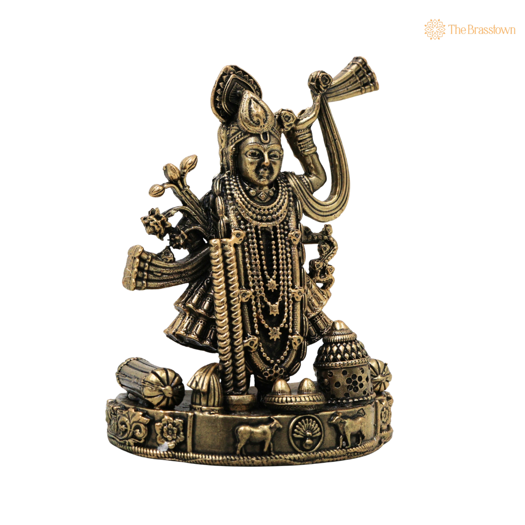 Traditional Brass Shrinath Ji Idol – Divine Brass Statue for Puja &amp; Home Mandir 4.5 Inch