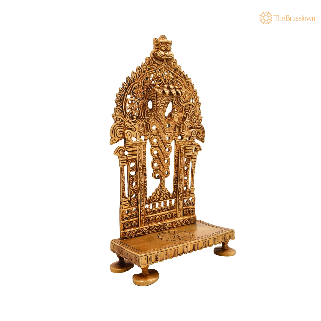 Brass Prabhavali Chowki 9.5 Inch closeup – intricate craftsmanship