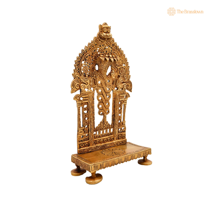 Brass Prabhavali Chowki 9.5 Inch closeup – intricate craftsmanship
