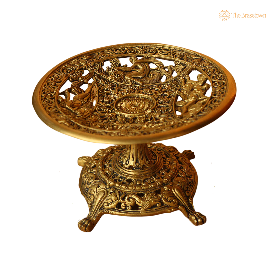 Handcrafted Brass Coffee Table Tray 5.5 Inch closeup – intricate craftsmanship