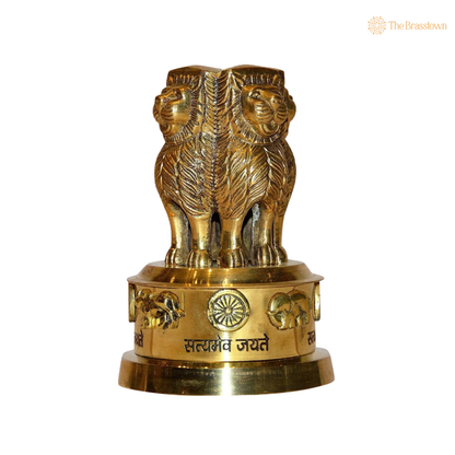 Brass Ashoka Stambh Memento 8 Inch closeup – intricate craftsmanship