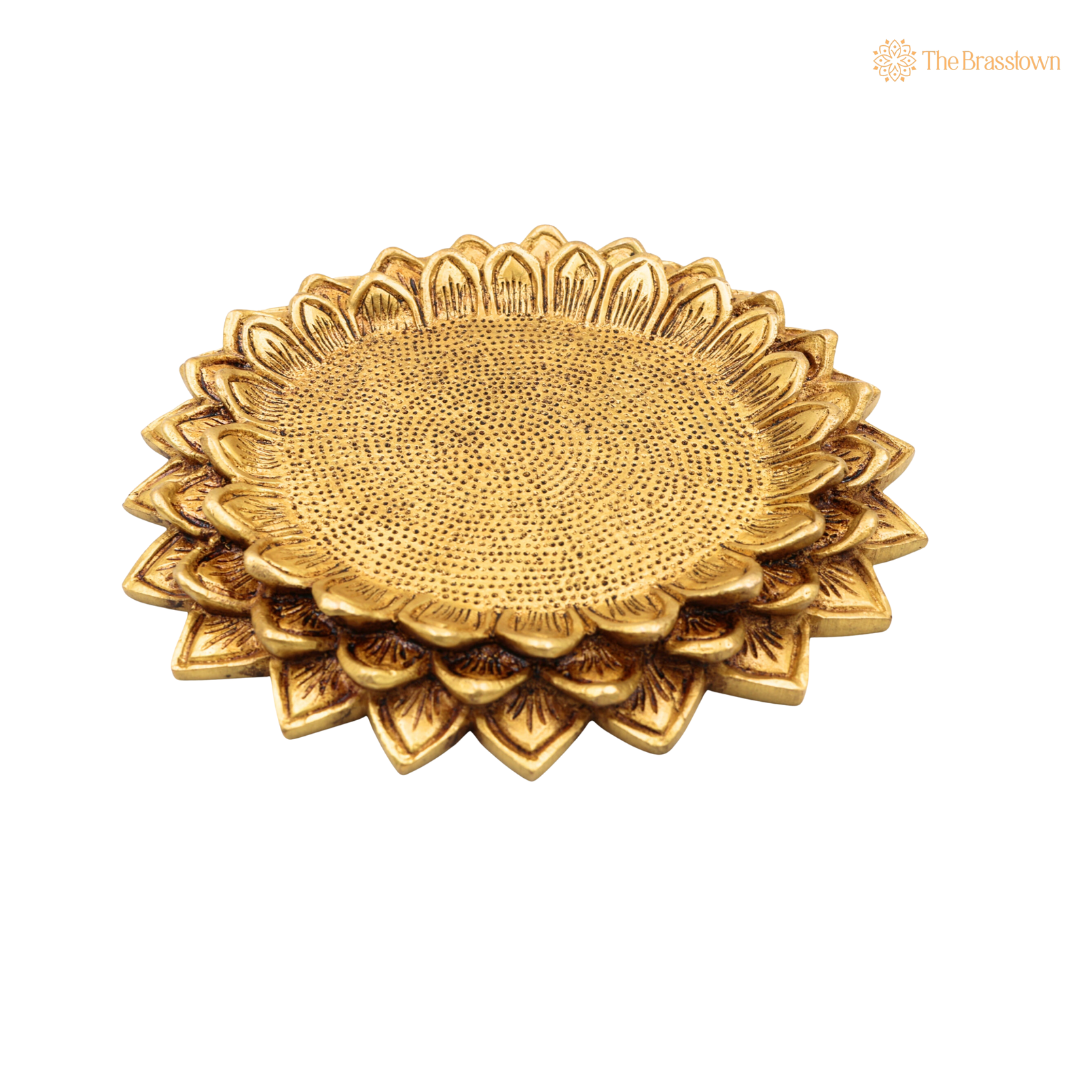 Brass Lotus Shaped Pooja Chowki 1 Inch closeup – intricate craftsmanship