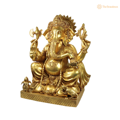 Handcrafted Ekdanta Brass Ganesh Idol – Sacred Vinayaka Vigneshwara Murti for Home Temple, Pooja &amp; Prosperity 30.5 Inch