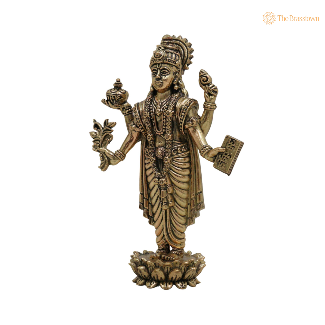 Brass Dhanvantari Idol 6 Inch closeup – intricate craftsmanship