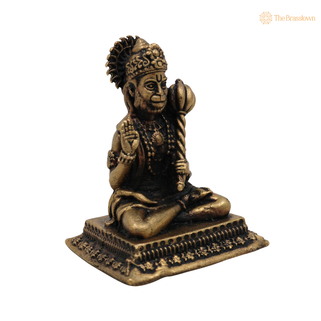 Brass Sitting Hanuman Idol 1.5 Inch closeup – intricate craftsmanship