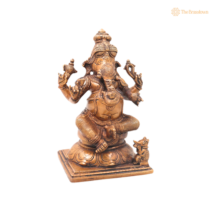 Handcrafted Brass Sitting Ganpati Bappa Idol – Lord Ganesha Murti (Vinayaka) for Puja, Home Mandir &amp; Décor 9.5 Inch