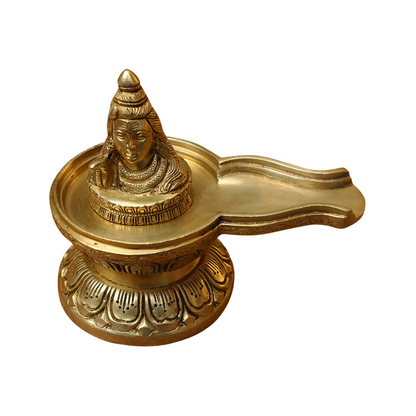 Handcrafted Brass Shivalinga 5.5 Inch closeup – intricate craftsmanship