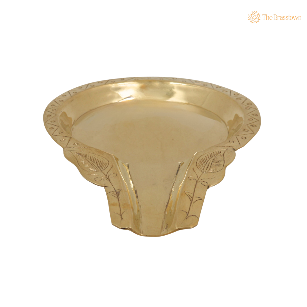 Brass Abhishek Patra with Somasutra –  Abhishekam Plate, Tirumanjanam Stand &amp; Temple Pooja Vessel for Shivling and Deity Worship 8.5 Inch