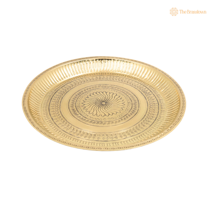 Brass Pure Peetal Thali Pooja Aarti for Mandir – Peetal Pooja Plate for Hindu Worship &amp; Temple Rituals 11.5 Inch