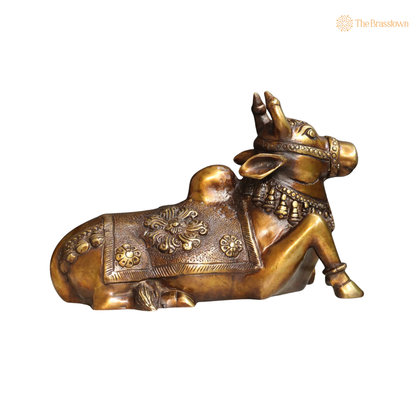 Handcrafted Brass Stone Work Nandi 7 Inch closeup – intricate craftsmanship