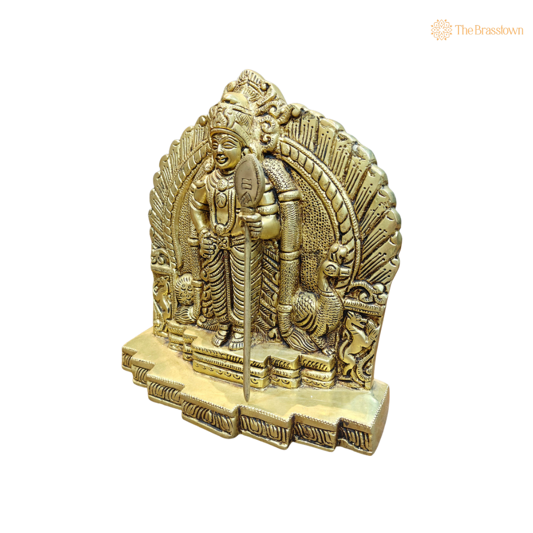Brass Standing Murugan Swamy Kartikeya 9 Inch closeup – intricate craftsmanship