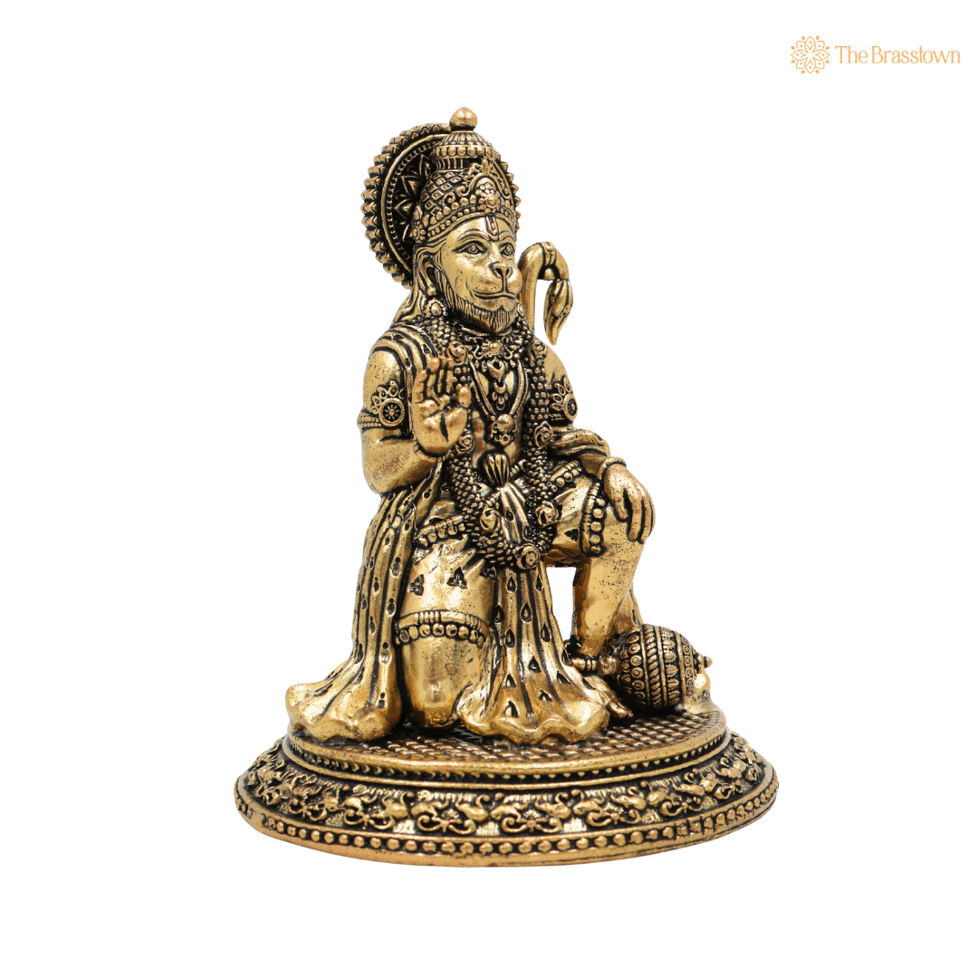Brass Hanuman Idol 4.5 Inch closeup – intricate craftsmanship