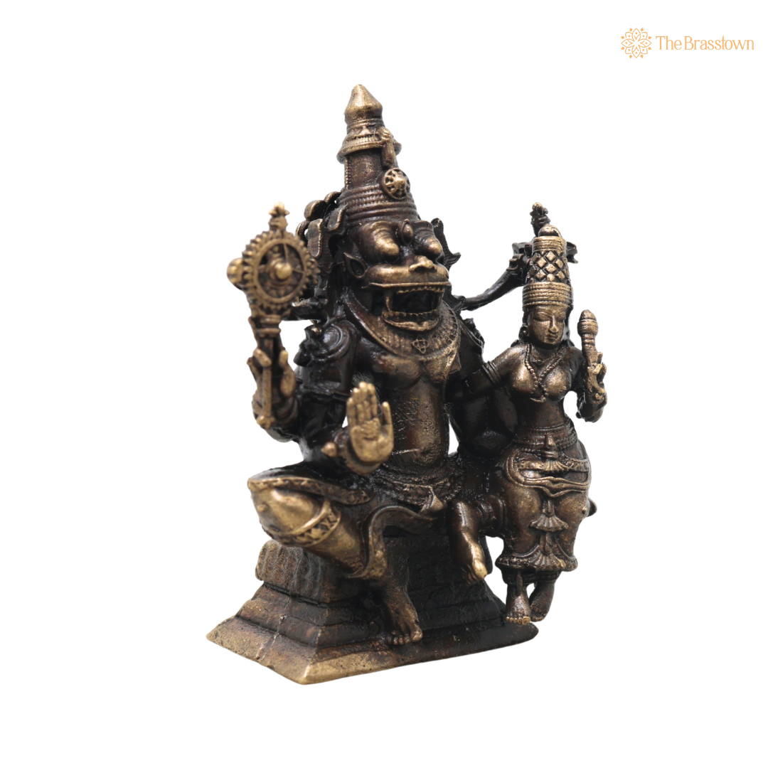 Brass Lakshmi Narasimha Idol – Traditional Narahari Swamy Murti for Pooja, Home Mandir, Spiritual Décor &amp; Gifting 2.5 Inch