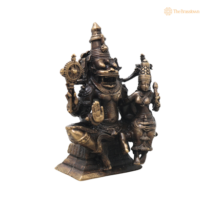 Brass Lakshmi Narasimha Idol – Traditional Narahari Swamy Murti for Pooja, Home Mandir, Spiritual Décor &amp; Gifting 2.5 Inch